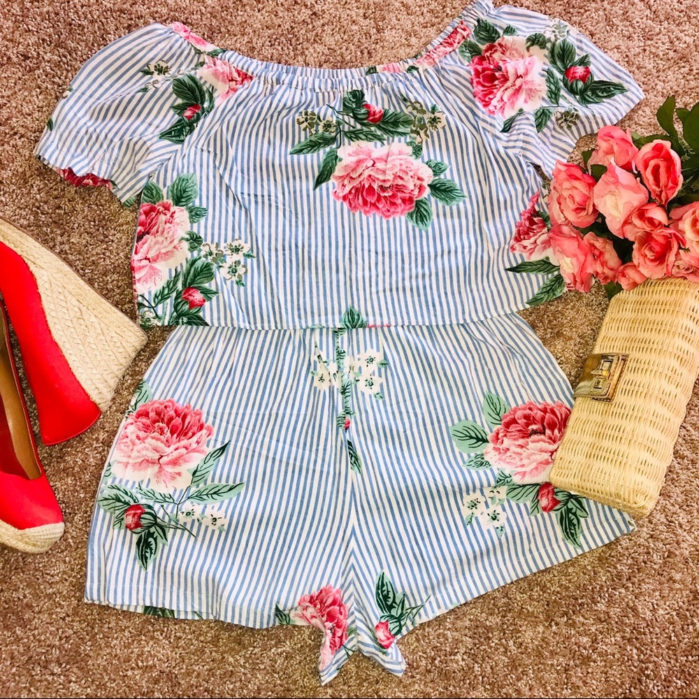 Off Shoulder Floral Romper